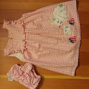 Baby Boden pink bunny dress with diaper cover and tights